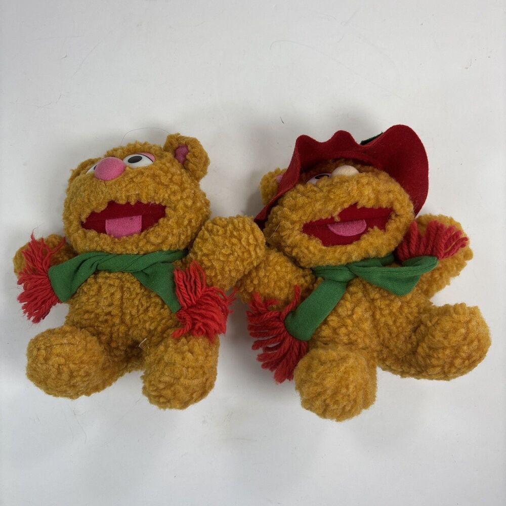 Two Baby Fozzie Bear Muppets Christmas Plush Jim Henson Vtg 1987 Stuffed Animal